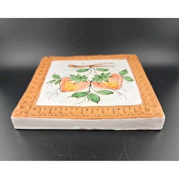 Horchow Italian Glazed Terracotta 6.5" Strawberry Fruits Wall Art Tiles Italy - Picture 2 of 7